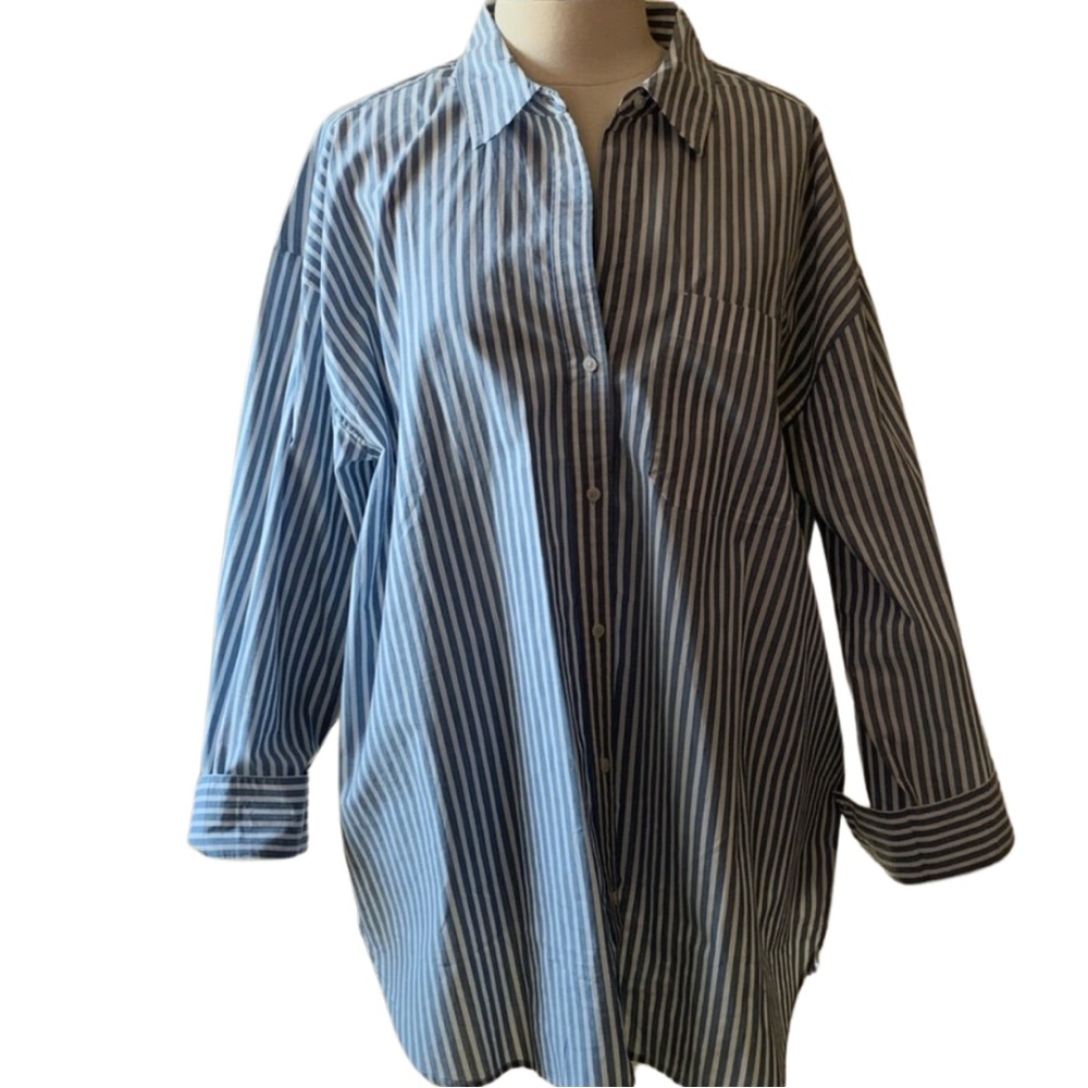 BANANA REPUBLIC Striped Shirt Blue White Size XL Tunic Long Sleeve NWT